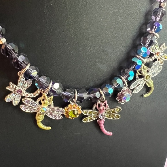 KIRKS FOLLY DRAGONFLY FACETED BEADED CHARM STATEMENT NECKLACE - Picture 11 of 13